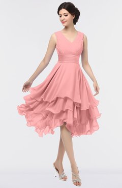 ColsBM Grace Flamingo Pink Elegant V-neck Sleeveless Zip up Ruching Bridesmaid Dresses