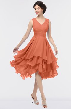 ColsBM Grace Flamingo Elegant V-neck Sleeveless Zip up Ruching Bridesmaid Dresses