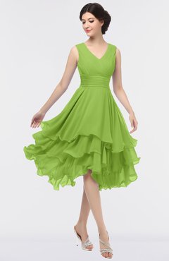 ColsBM Grace Greenery Elegant V-neck Sleeveless Zip up Ruching Bridesmaid Dresses