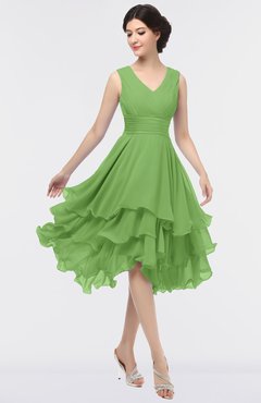 ColsBM Grace Kiwi Green Elegant V-neck Sleeveless Zip up Ruching Bridesmaid Dresses