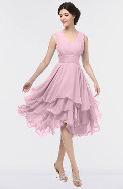 ColsBM Grace Mist Pink Elegant V-neck Sleeveless Zip up Ruching Bridesmaid Dresses