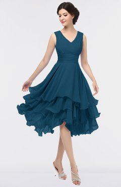 ColsBM Grace Moroccan Blue Elegant V-neck Sleeveless Zip up Ruching Bridesmaid Dresses