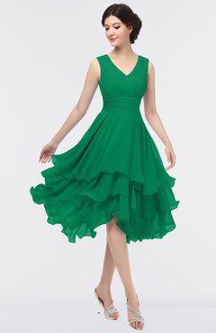 ColsBM Grace Pepper Green Elegant V-neck Sleeveless Zip up Ruching Bridesmaid Dresses