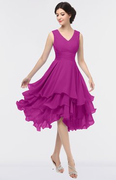 ColsBM Grace Raspberry Elegant V-neck Sleeveless Zip up Ruching Bridesmaid Dresses