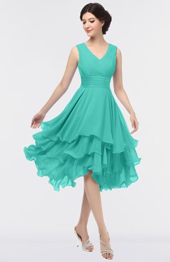 ColsBM Grace Turquoise G97 Elegant V-neck Sleeveless Zip up Ruching Bridesmaid Dresses
