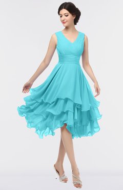 ColsBM Grace Turquoise Elegant V-neck Sleeveless Zip up Ruching Bridesmaid Dresses