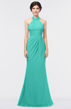 ColsBM Miranda Blue Turquoise Antique Halter Sleeveless Zip up Floor Length Bridesmaid Dresses