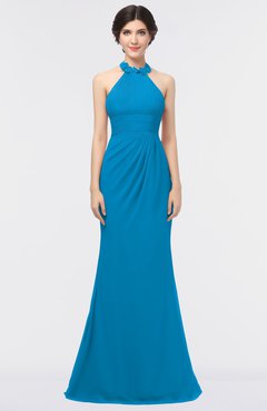 ColsBM Miranda Cornflower Blue Antique Halter Sleeveless Zip up Floor Length Bridesmaid Dresses