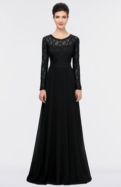 ColsBM Shelly Black Romantic A-line Long Sleeve Floor Length Lace Bridesmaid Dresses