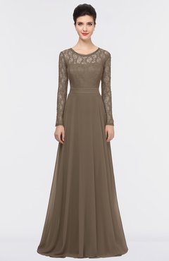ColsBM Shelly Chocolate Brown Romantic A-line Long Sleeve Floor Length Lace Bridesmaid Dresses