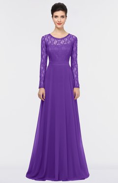 ColsBM Shelly Deep Lavender Romantic A-line Long Sleeve Floor Length Lace Bridesmaid Dresses