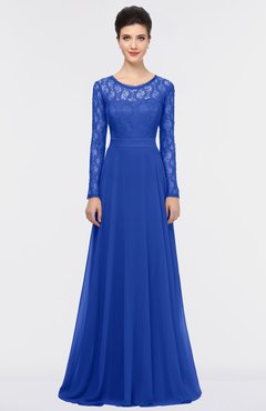 ColsBM Shelly Electric Blue Romantic A-line Long Sleeve Floor Length Lace Bridesmaid Dresses