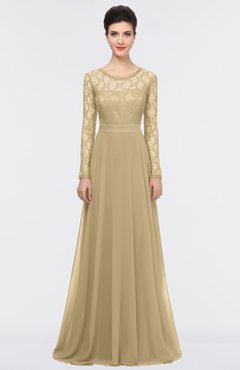 ColsBM Shelly Gold Romantic A-line Long Sleeve Floor Length Lace Bridesmaid Dresses