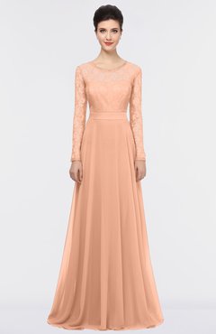 ColsBM Shelly Peach Nectar Romantic A-line Long Sleeve Floor Length Lace Bridesmaid Dresses