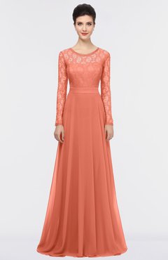 ColsBM Shelly Persimmon Orange Romantic A-line Long Sleeve Floor Length Lace Bridesmaid Dresses