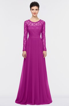 ColsBM Shelly Raspberry Romantic A-line Long Sleeve Floor Length Lace Bridesmaid Dresses