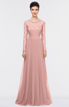 ColsBM Shelly Silver Pink Romantic A-line Long Sleeve Floor Length Lace Bridesmaid Dresses
