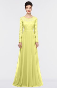 ColsBM Shelly Wax Yellow Romantic A-line Long Sleeve Floor Length Lace Bridesmaid Dresses