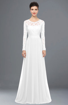 ColsBM Shelly White Romantic A-line Long Sleeve Floor Length Lace Bridesmaid Dresses