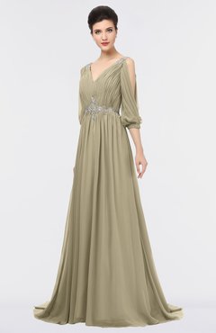 ColsBM Joyce Candied Ginger Mature A-line V-neck Zip up Sweep Train Beaded Bridesmaid Dresses