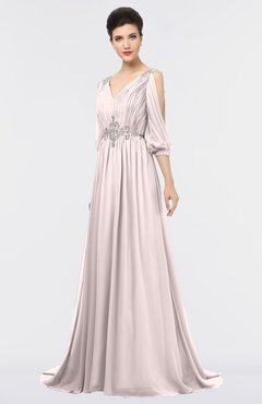 ColsBM Joyce Light Pink Mature A-line V-neck Zip up Sweep Train Beaded Bridesmaid Dresses
