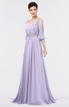 ColsBM Joyce Pastel Lilac Mature A-line V-neck Zip up Sweep Train Beaded Bridesmaid Dresses