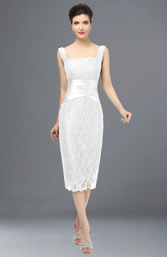 ColsBM Colette White Mature Column Sleeveless Zip up Lace Bridesmaid Dresses