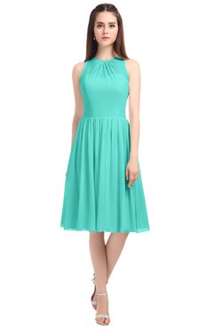 ColsBM Ivory Blue Turquoise Elegant A-line Jewel Zip up Knee Length Bridesmaid Dresses
