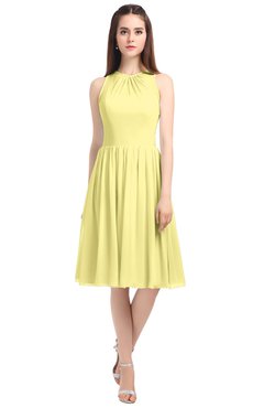 ColsBM Ivory Pastel Yellow Elegant A-line Jewel Zip up Knee Length Bridesmaid Dresses