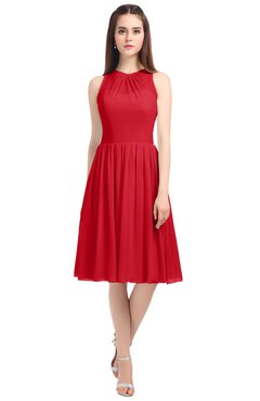 ColsBM Ivory Red Elegant A-line Jewel Zip up Knee Length Bridesmaid Dresses