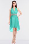 ColsBM Zuri Blue Turquoise Glamorous A-line Halter Sleeveless Zip up Appliques Bridesmaid Dresses