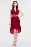 ColsBM Zuri Dark Red Glamorous A-line Halter Sleeveless Zip up Appliques Bridesmaid Dresses