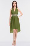 ColsBM Zuri Olive Green Glamorous A-line Halter Sleeveless Zip up Appliques Bridesmaid Dresses