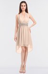 ColsBM Zuri Peach Puree Glamorous A-line Halter Sleeveless Zip up Appliques Bridesmaid Dresses