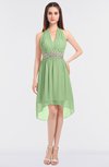 ColsBM Zuri Sage Green Glamorous A-line Halter Sleeveless Zip up Appliques Bridesmaid Dresses