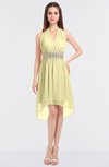 ColsBM Zuri Soft Yellow Glamorous A-line Halter Sleeveless Zip up Appliques Bridesmaid Dresses