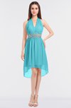 ColsBM Zuri Turquoise Glamorous A-line Halter Sleeveless Zip up Appliques Bridesmaid Dresses
