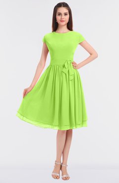 ColsBM Bella Bright Green Modest A-line Short Sleeve Zip up Flower Bridesmaid Dresses