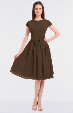 ColsBM Bella Chocolate Brown Modest A-line Short Sleeve Zip up Flower Bridesmaid Dresses