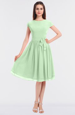 ColsBM Bella Light Green Modest A-line Short Sleeve Zip up Flower Bridesmaid Dresses