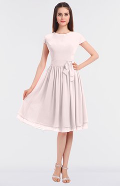 ColsBM Bella Light Pink Modest A-line Short Sleeve Zip up Flower Bridesmaid Dresses