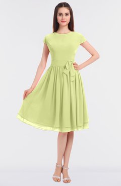 ColsBM Bella Lime Green Modest A-line Short Sleeve Zip up Flower Bridesmaid Dresses