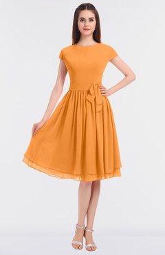 ColsBM Bella Orange Modest A-line Short Sleeve Zip up Flower Bridesmaid Dresses