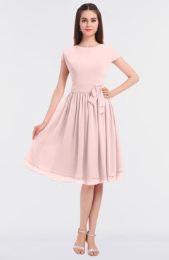 ColsBM Bella Pastel Pink Modest A-line Short Sleeve Zip up Flower Bridesmaid Dresses