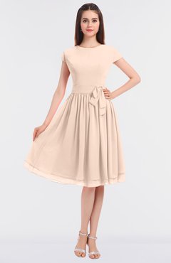 ColsBM Bella Peach Puree Modest A-line Short Sleeve Zip up Flower Bridesmaid Dresses