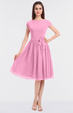 ColsBM Bella Pink Modest A-line Short Sleeve Zip up Flower Bridesmaid Dresses