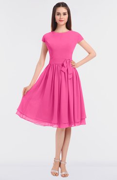 ColsBM Bella Rose Pink Modest A-line Short Sleeve Zip up Flower Bridesmaid Dresses