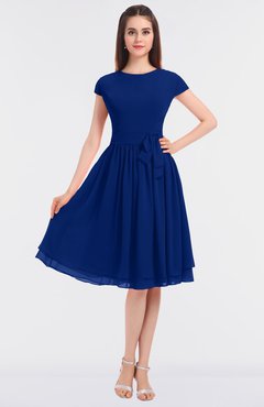 ColsBM Bella Sodalite Blue Modest A-line Short Sleeve Zip up Flower Bridesmaid Dresses
