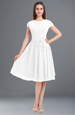 ColsBM Bella White Modest A-line Short Sleeve Zip up Flower Bridesmaid Dresses