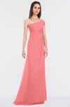 ColsBM Meredith Coral Elegant A-line Asymmetric Neckline Zip up Floor Length Bridesmaid Dresses